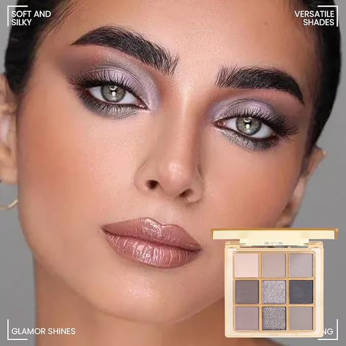 9 Colors Blue Smoky Matte Shimmer Eyeshadow Palette for Eye Makeup,High Pigmented Brown Purple Eye Shadow Primers Powder Palet de sombras de ojos