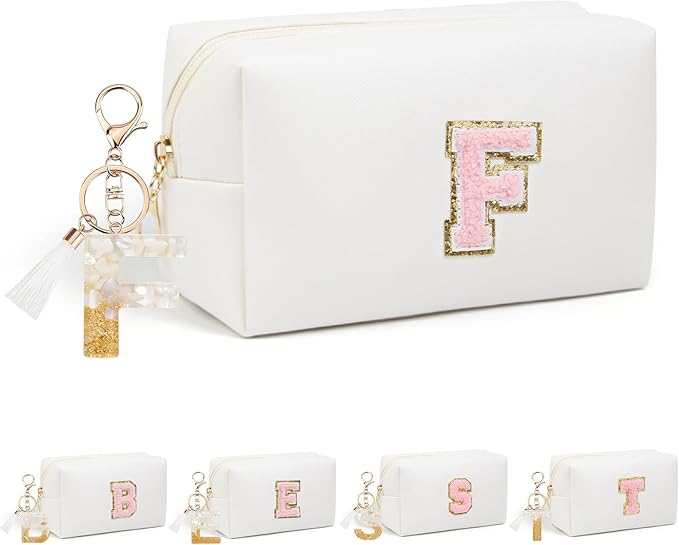 Birthday Gifts for Women Her,Travel Cute Makeup Bag,Large Capacity Cosmetic Bags for Women Makeup Pouch PU Leather Waterproof Cosmetic Bag (F, White)