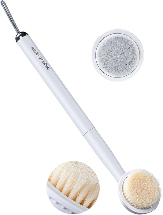 FUNEST Back Scrubber for Shower, 2 in 1 Shower Brush Exfoliator with Pumice Stone, 15 inch Long Handle Body Brush for Wet or Dry Brush