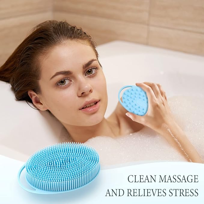 2 in 1 Silicone Body Scrubber Shampoo Brush, Shower Scrubber, Bath Scrubber,Exfoliating Scalp Massager, Loofah Clean Sanitary,Rapid Foaming-3 Pack, Black+blue+pink（new）, PQRUU54635