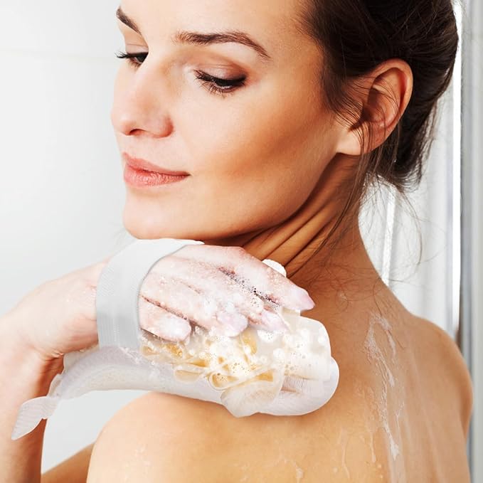 2pcs Loofah Sponge, Exfoliating Body Scrubber, Double-Sided Natural Loofah Pads, Gentle Cleansing and Rich Lather, Travel-Friendly Shower Loofah for Men and Women