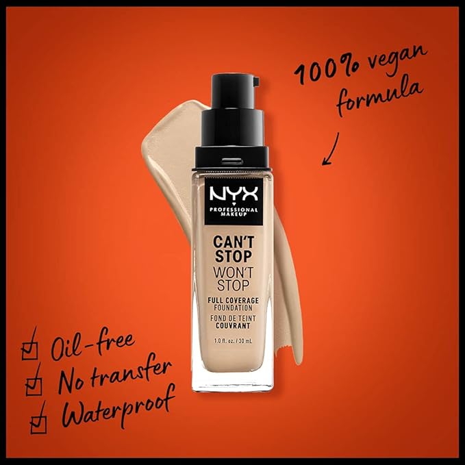 NYX PROFESSIONAL MAKEUP Can't Stop Won't Stop Foundation, 24h Full Coverage Matte Finish - Warm Vanilla