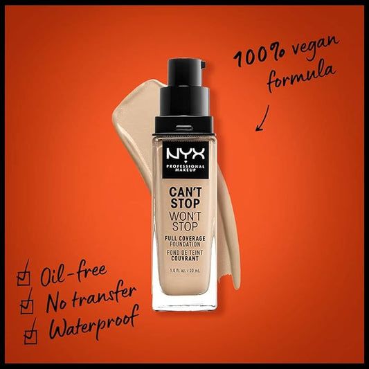 NYX PROFESSIONAL MAKEUP Can't Stop Won't Stop Foundation, 24h Full Coverage Matte Finish - Warm Vanilla