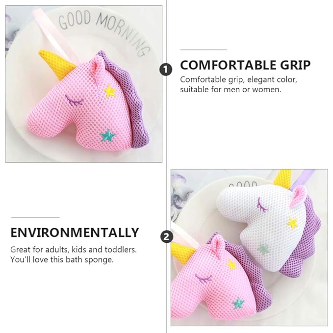 2pcs Unicorn Bath Mesh Balls Exfoliating Shower Sponge for Adults Cartoon Design White Pink Material Gentle Massage Deep Cleansing