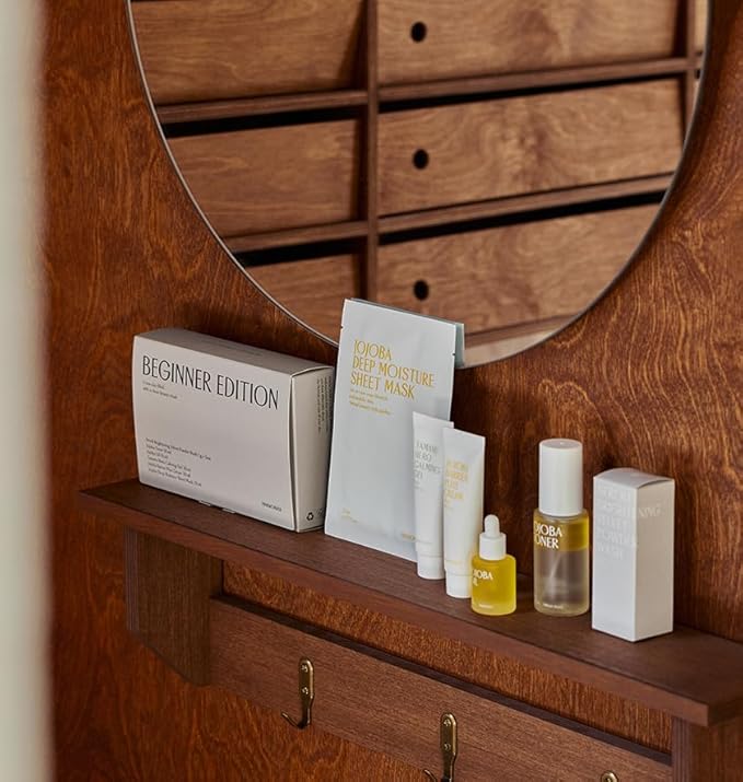 Beginner Edition Skincare Set | USDA Organic Jojoba Oil | Hydrating & Soothing Routine | Travel Essentials for Women | Korean Skincare Gift