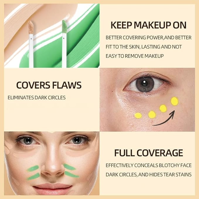 2-In-1 Green & Dark Nude Camo Concealer, Under Eye Brightener, Long-Lasting Full-Coverage Highly Pigmented Matte Finish Concealer | Conceal Crease-Proof | Makeup for Middle-Aged & Older Women