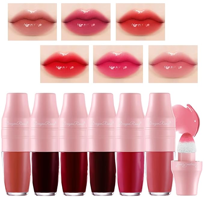 6 Colors Shake Liquid Lipstick Set, Korean Cute Moisturizing Glossy Tinted Lip Gloss, Lip Stain, Multi-Use Lip and Cheek Tint, Non-Stick Cup, Lightweight, Long-Lasting, Vivid Color