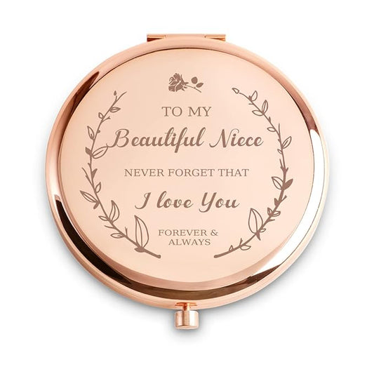 Niece Gifts from Aunt Uncle, Personalized Compact Mirror, Sentimental Mothers Day Birthday Gifts for Niece, Unique Graduation Present for Girls Women Her