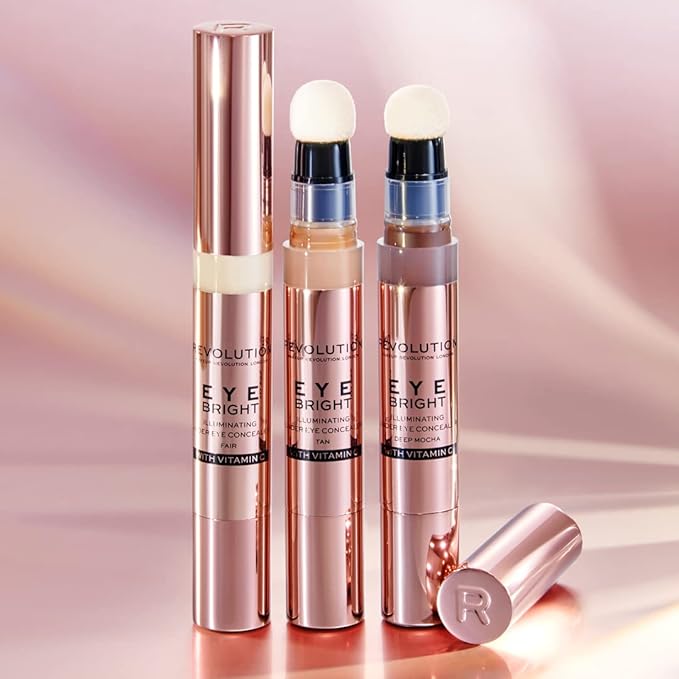 Makeup Revolution Eye Bright Concealer, Buildable Coverage, Dewy Finish, Tan, 3ml