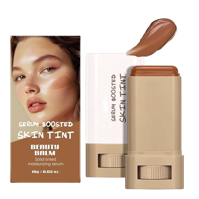 Beauty Balm Serum Boosted Skin Tint, Solid Tinted Moisturizing Serum Foundation Stick, Buildable Medium-to-Full Coverage Contour Stick for Face Makeup (#04)