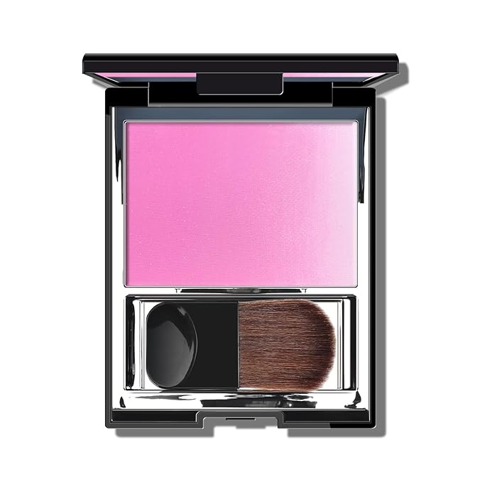 KYDA Pink Shimmer Blush, Gradient Cool Purplish Pink Color, Micro-fine Pearl Powder Blusher, Soft Buildable Cheek Color, Lightweight Smooth Finish, Multiuse Blush Makeup Compact