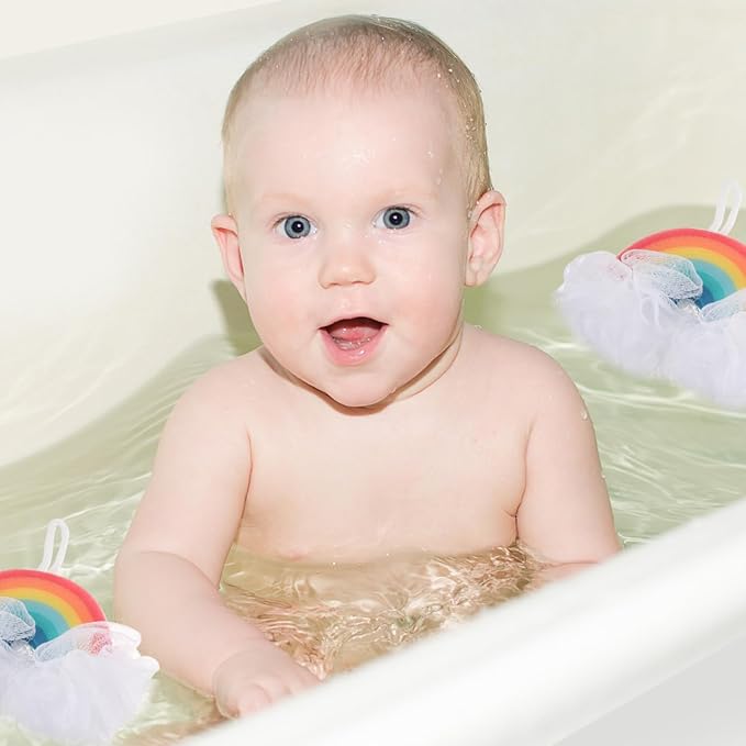 Beaupretty 2pcs Rainbow Shower Sponge Exfoliating Bath Scrubber for Boy Girl Bright Design for Fun Bath Soft Body Scrubber for Gentle Exfoliation