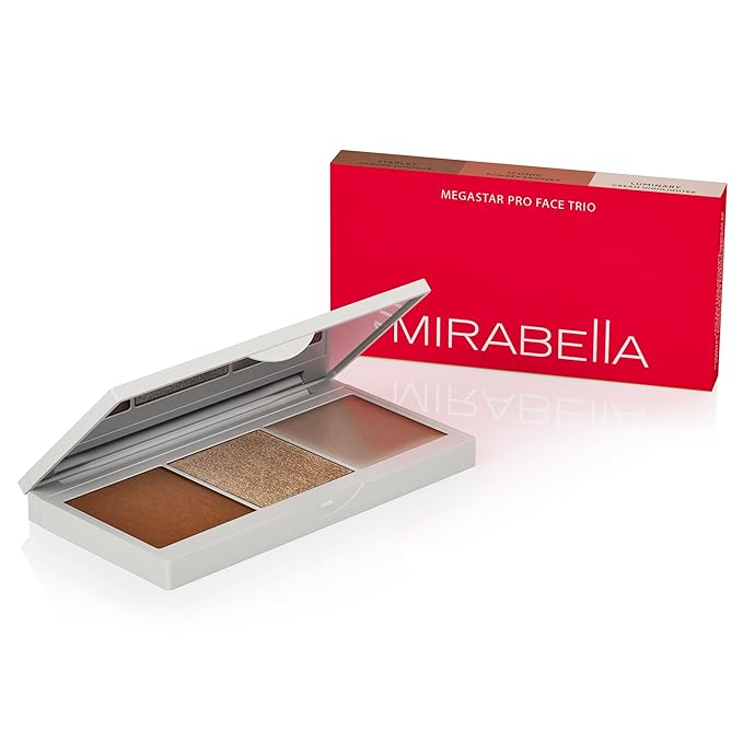 Mirabella Megastar Pro Face Trio Powder Contour Palette with Bronzer Powder & Cream Highlighter, Lightweight & Buildable Color Contour Makeup Creates a Flawless, Sculpted Look for All Skin Types