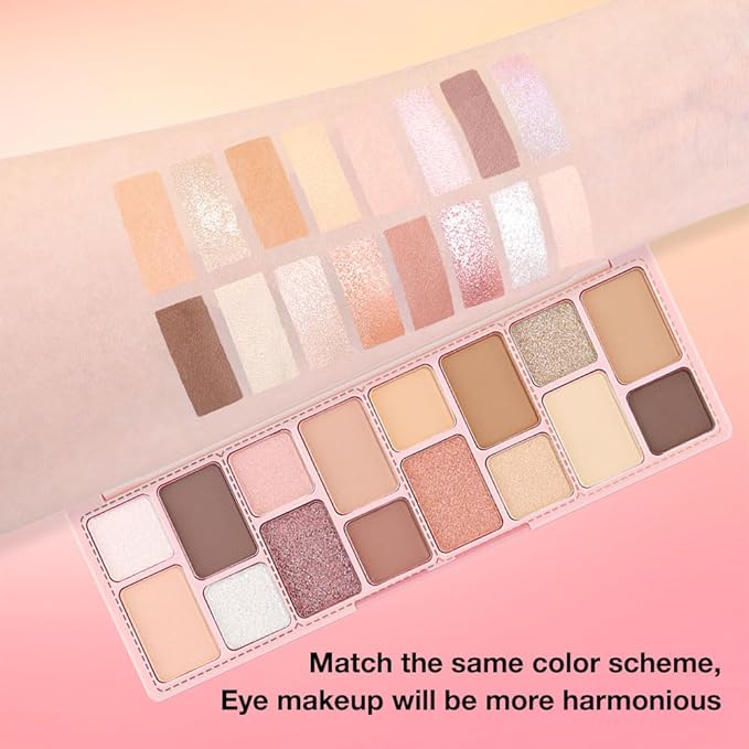16 Colors Eyeshadow Palette,Matte&Glitter&Shimmer Eyeshadow Makeup,Naturing-Looking,High Pigment Waterproof Eye Shadow Palette Makeup, 100% Cruelty-free (03#Nude Series)
