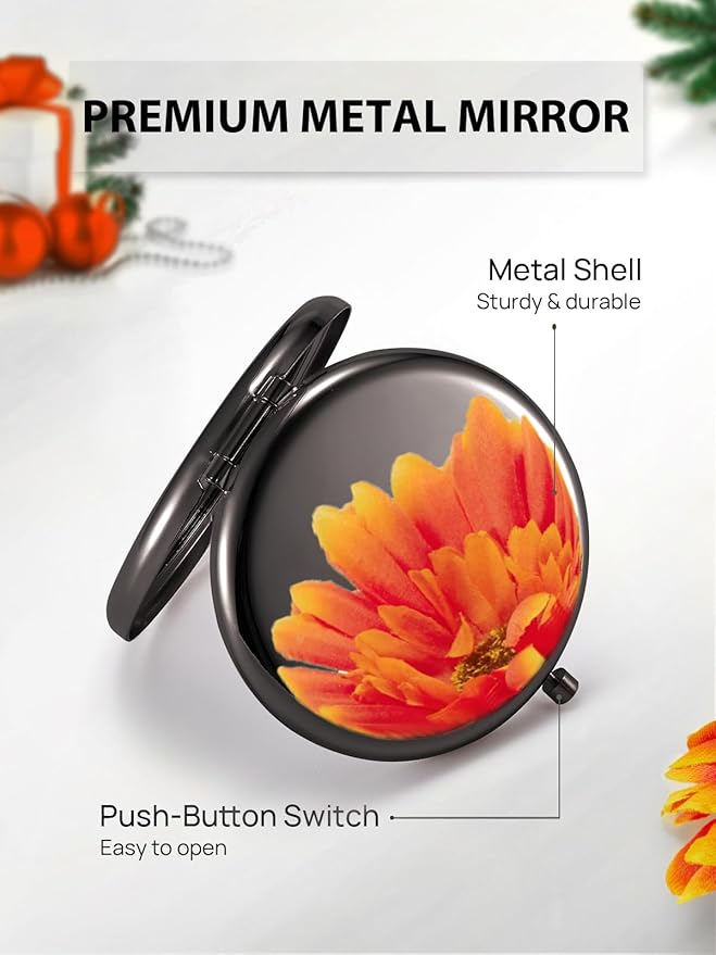 Metal Mirror 1x/2x and PU Leather Mirror 1x/3x Compact Mini Makeup Mirror Black