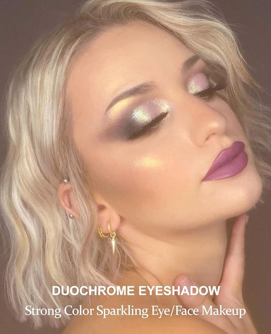 Afflano Purple-Gold Duo Chrome Multichrome Eyeshadow, Holographic Glitter, Color Change Sparkle Chameleon Luminizer Highlighter