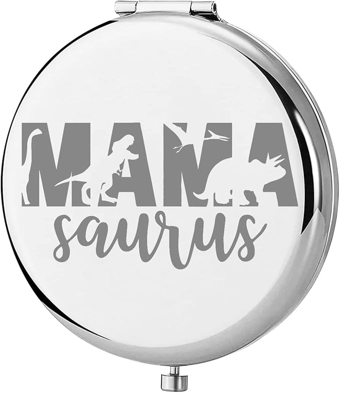 bobauna Mama Saurus Pocket Mirror Dinosaur Fans Gift Sweet Family Dinosaur Makeup Mirror for Mama New Mom (Mama Saurus -S)