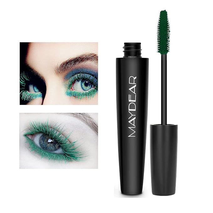 Maydear Dark Green Mascara for Eyelashes, Waterproof Colored Mascara Long Lasting Smudgeproof Color Mascara for Women Eye Makeup Party Stage Use