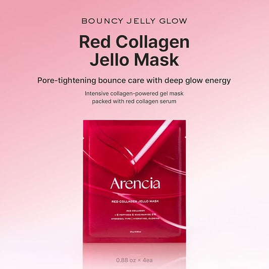 Red Collagen Jello Mask, Plump & Hydrating x 4ea, Overnight Hydrogel Mask for Dry, Mature Skin, Packed with Collagen, 5 Peptides, 2% Niacinamide