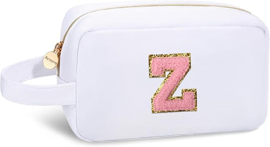Aveniee Initial Travel Makeup Bag for Women,Monogram Cosmetic Bag Toiletry Pouch Makeup Case,Birthday Gifts for Women Best Friend Sister Teacher Mom-White Z