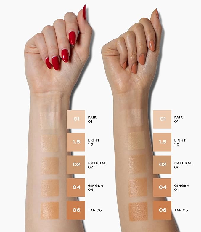 MAKE Beauty Diffusion Dew Skin Tint. Sheer to Medium Coverage Radiant Finish. Blurring, Smoothing, and Brightening for Glowing Complexion. Enhanced with Niacinamide and Adenosine. Rich Cocoa 18