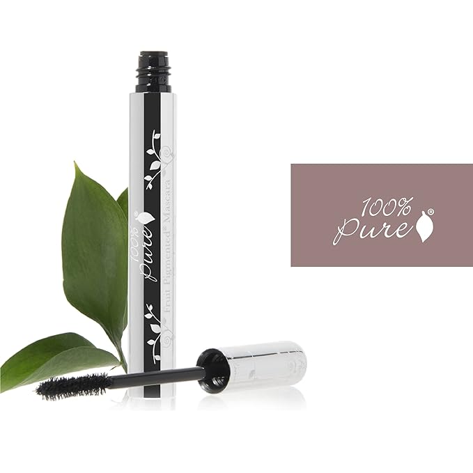 100% PURE Ultra Lengthening Mascara Dramatic Intense Volume & Length Natural Fruit Pigmented Voluminous Eyelash Makeup No Clumping, Smudging or Flaking - Vegan, Black Tea Color - 0.35 oz