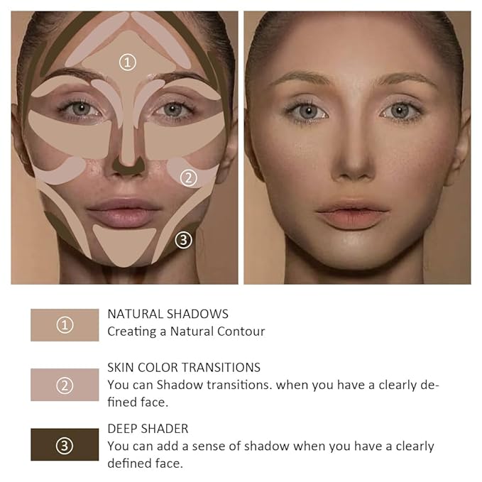 Matte Shimmer Highlight Bronzer Powder Palette with Mirror for Face Cheek Contour Brightening,Buildable Coverage Natural Makeup,Ultra Sculpt Nose Shadow (Matte gray brown dark with mirror)