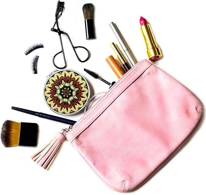 Magnifying Travel Makeup Compact Mirror Small Mirrors Bulk Handheld Pocket Purse Folding Portable Dual Beauty Cosmetics Mini Mirror for Women Girls Lady Men Mandala Mixed Designs 6 Pack