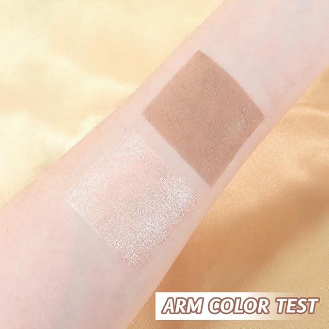 Matte Shimmer Highlight Bronzer Powder Palette with Mirror for Face Cheek Contour Brightening,Buildable Coverage Natural Makeup,Ultra Sculpt Nose Shadow (Light Pink Highlighter+Neutral Gray Contour)