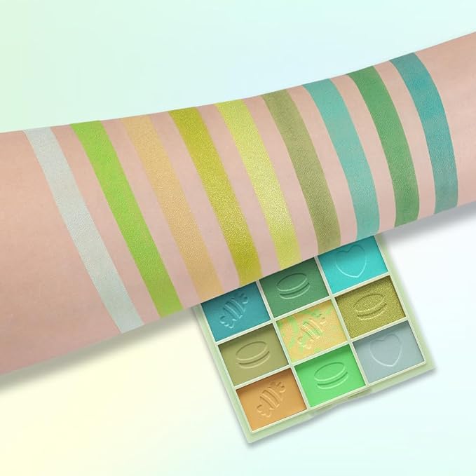 9Colors Eyeshadow Palette, Green Eye Enhancers Magic EyeShadow Palette, Glitter Shimmer Sparkly Eye Shadow Makeup, Velvety Pigmented Creamy Long Lasting Waterproof Naturing-Looking Women Girls