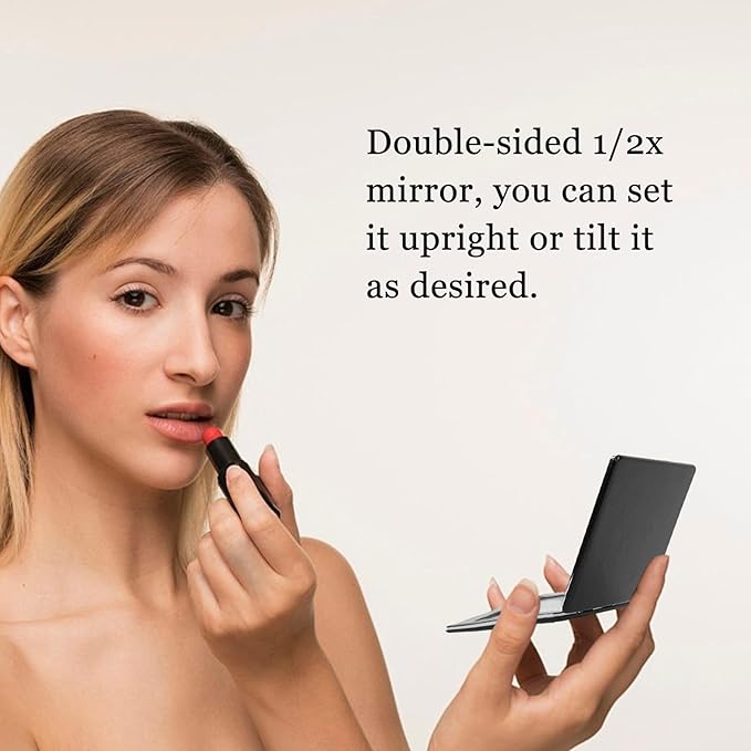 1X/2X Compact Mirror with PU Leather, Magnifying Folding Pocket Makeup Mirror for Purses and Travel