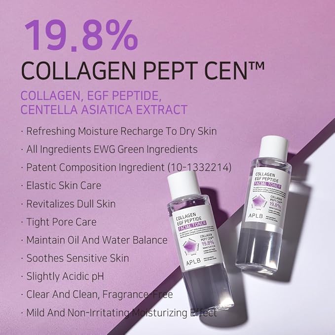 APLB Collagen EGF Peptide Facial Toner | Collagen PEPT CEN™ 19.8% 5.41 FL.OZ/Korean Skincare, Elasticity Care, Replenishing Moisture, Revitalize for Gentle and Improve Skin Texture