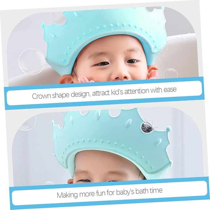 Boy Girl Bath Caps Adjustable Shampoo Hat for Boy Girl Crown Shape Design for Fun Bathing Protects Eyes Ears and Mouth Tpe Material