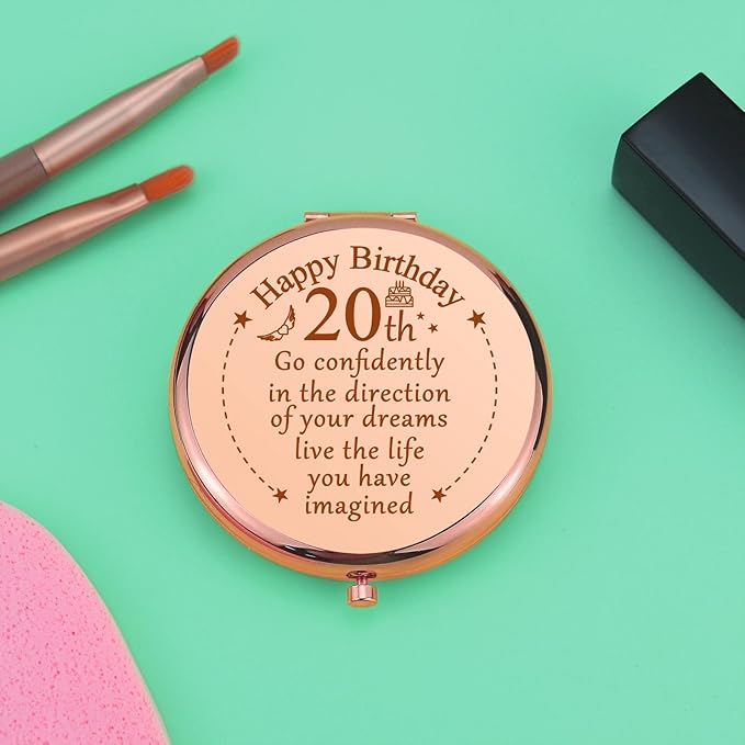 20th Birthday Gifts for Girls Friend 20 Year Old Birthday Gifts Inspirational Gift Makeup Mirror for Daughter Niece Happy 20th Birthdays for BFF Sister Bestie Pocket Makeup Mirror for Granddaughter
