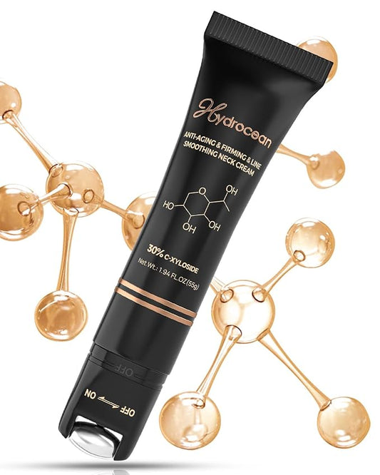 Tighten and Lift Neck Cream with Roller, 30% C-Xyloside Solution Anti Aging Neck Firming Cream for Tightening Sagging Skin, Anti-Wrinkle, Smooths Fine Lines