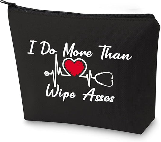 BLUPARK CNA Makeup Bag Certified Nursing Assistant Gifts I Do More Than Wipe Asses Cosmetic Bag for CAN Nurse (Wipe Asses-BK)