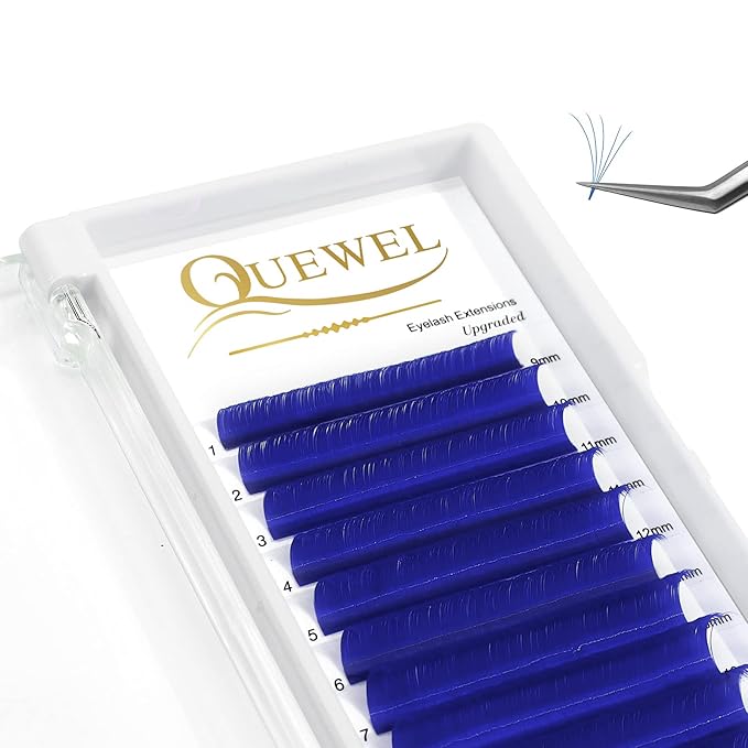 QUEWEL Easy Fan Volume Lashes .07 D Curl Blue Lash Extensions 9-16mm Mixed Tray Color Self Fanning 2D-10D Eyelash Extensions (Blue 0.07 D 9-16mm)
