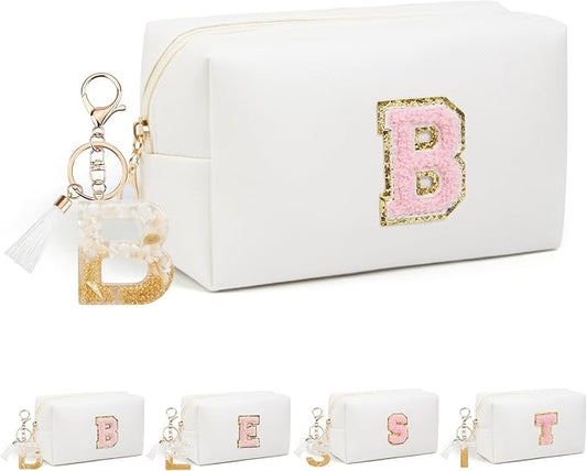 Birthday Gifts for Women Her,Travel Cute Makeup Bag,Large Capacity Cosmetic Bags for Women Makeup Pouch PU Leather Waterproof Cosmetic Bag (B, White)