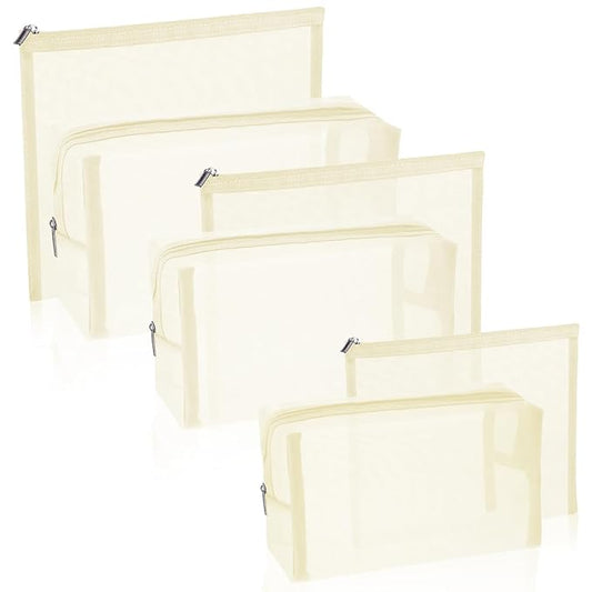 Boao 6 Pieces Mesh Makeup Bags Mesh Cosmetic Bag Portable Travel Organizing Zipper Pouch Toiletries Makeup Pouches for Home Office Travel Accessories (Beige)