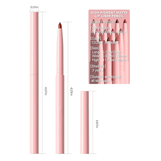 6 Color Lip Liner Set, Matte Finish, Velvet Hyperpigment Lip Liner Pencil, Used to Shape and Sculpt Lips, Long-Lasting Waterproof Daily Makeup Lip Liners (Set A)
