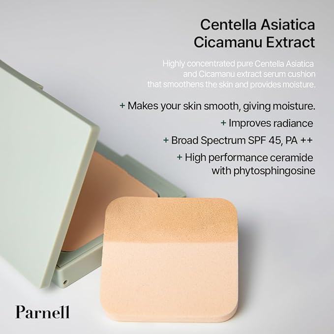 Parnell Cicamanu Matte Spondation (Powder Foundation with Sponge) 11g, #23 Natural Beige | Lightweight Oil-Control | Matte Finish and Long-Lasting | Infused with Centella Asiatica | K-Beauty