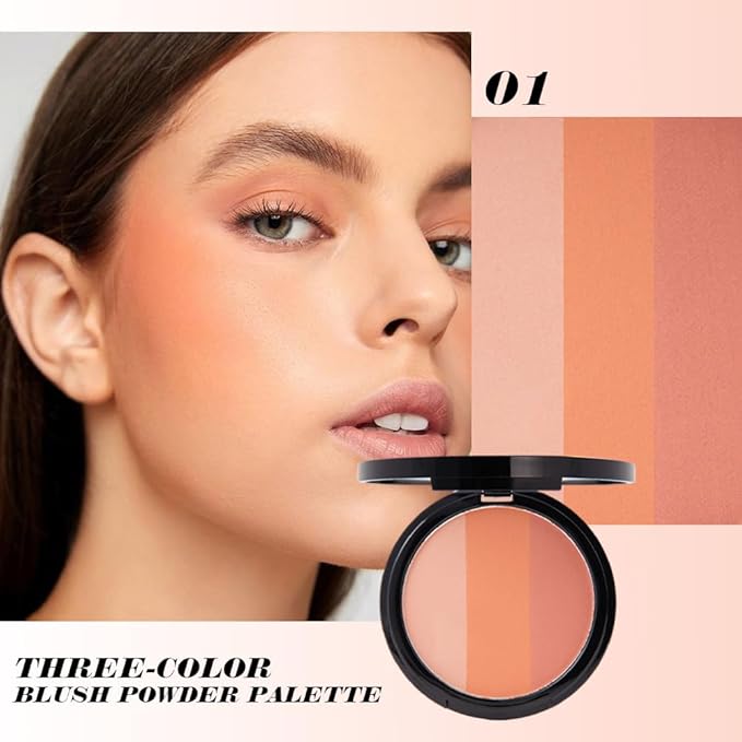 Matte Shimmer Blush Highlight Bronzer Powder Palette with Mirror for Face Cheek Contour Brightening,Buildable Coverage Natural Makeup,Ultra Sculpt Nose Shadow (Matte rose pink nude)