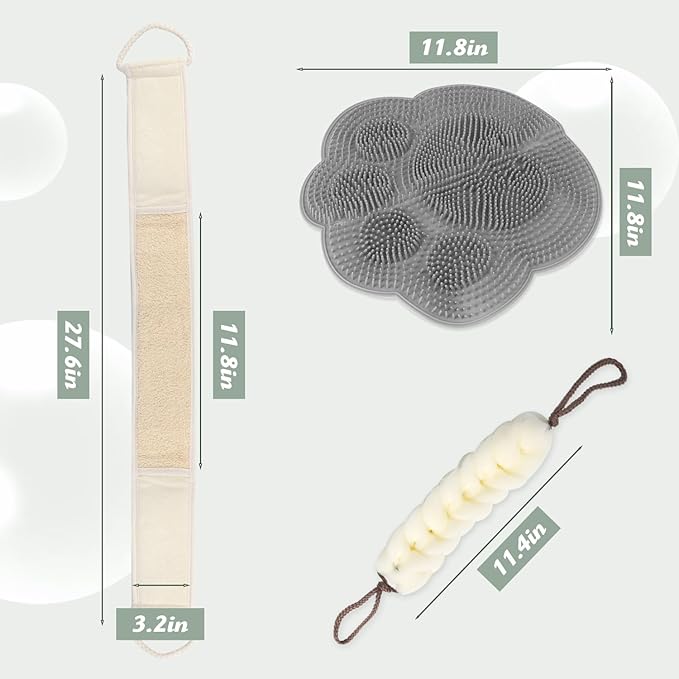 Back Scrubber for Shower Exfoliating Loofah with Handle 3 Piece Body Scrubber Bath Sponge for Men and Women Shower Towel