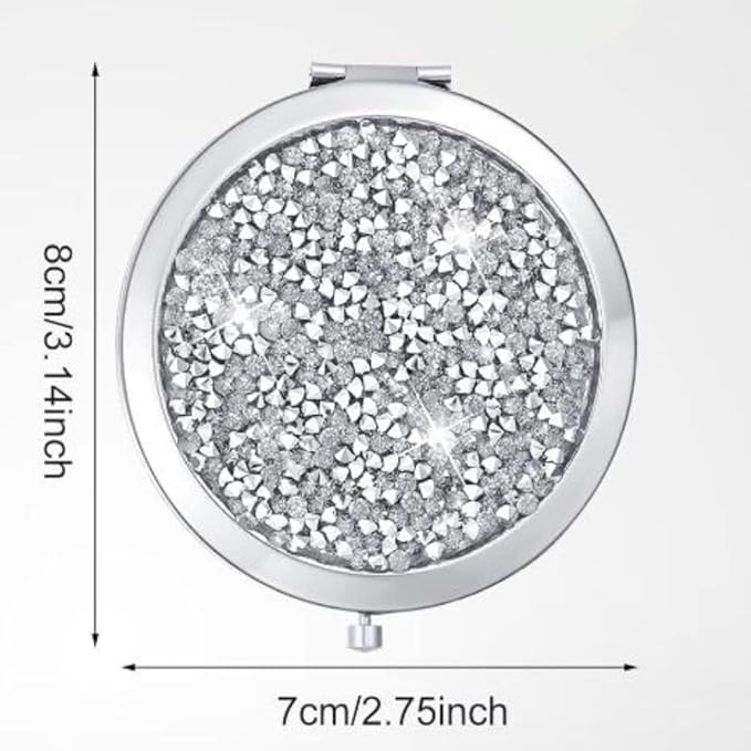 Magnifying Silver Compact Mirror - Mix Diamond Mirrors 1x/2x Magnification Travel Makeup Mirrors,Double Sided Small Pocket Mirror,Folding Purse Mirror,Cosmetic Mirror for Gift