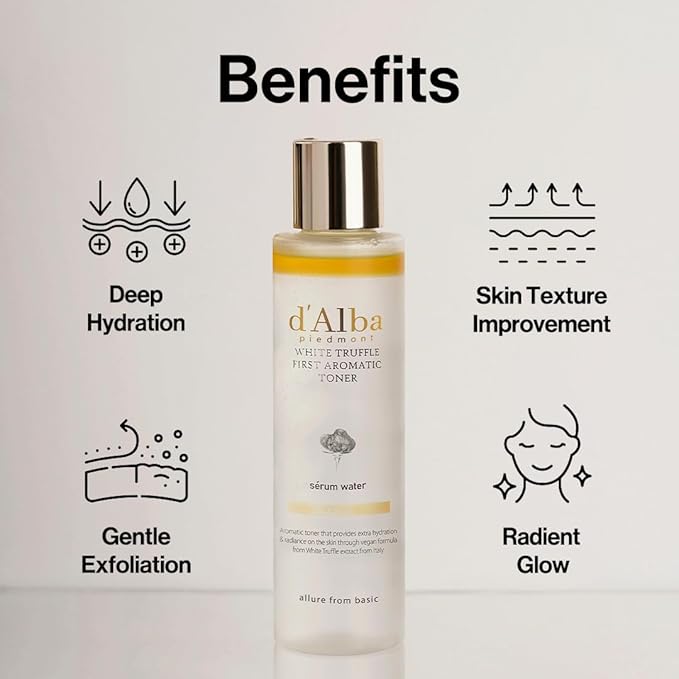 d’Alba Italian White Truffle First Aromatic Toner, Vegan Skincare, Gentle Hydrating Toner with White Truffles, Weakly Acidic, Skin Texture Enhancement, Surfactant Free (5.24 fl oz.)