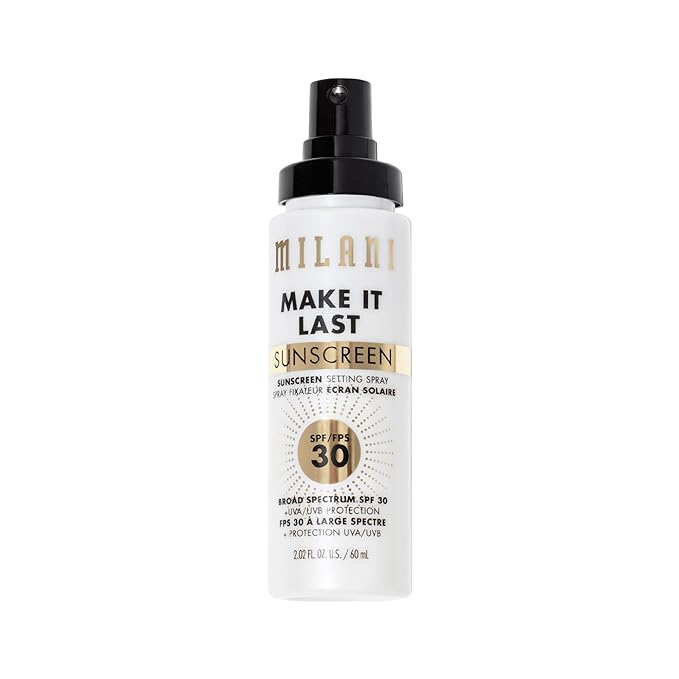 Milani Sunscreen Setting Spray + Primer, Make It Last Sunscreen for Face- SPF 30 UVA & UVB Protection Antioxidant Rich Formula for Broad Spectrum Protection, Prime + Set + Protect, 2.02Fl. Oz