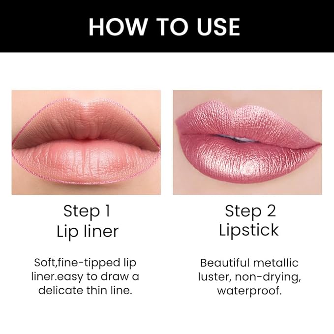 BINGBRUSH 2 IN 1 Lip Liner & Lipstick Makeup Set, Dark Red Matte Metallic Lipliner Set for Black Mature Women Waterproof Long Lasting Gift Set (3Pcs Set07-Metallic:16#17#18#, 3Pcs)