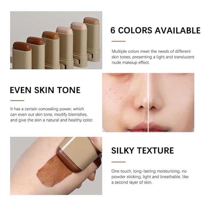 2PCS 3-in-1combining Foundation Stick Beauty Balm Serum Boosted Skin Tint,Solid Tinted Moisturizing Serum Contour Foundation Face for Women,Natural Finish Makeup,Buildable Medium-to-Full Coverage(#03)