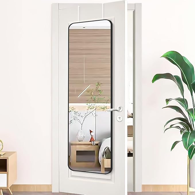 57x20 Door Hanging Full Length Mirror, Floor Stand (Height 5.7ft just Body in1.3ft) Wall Mounted Metal Frame Rectangle Dressing Mirrors for Bedroom Room 57 inch Black