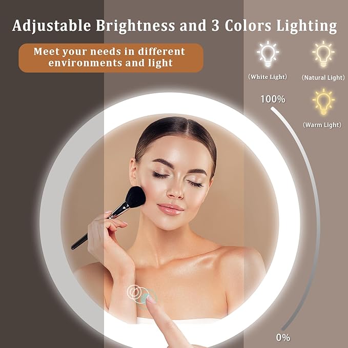 9in Vanity Mirror with Lights, Rechargeable&Dimming Lighted Makeup Mirror, 3X/20X Double Sided Magnifying Mirror,5000mAh,360 Rotate,3 Color Lights,Brightness with 80 LED,No Height Adjustment,RoseGold